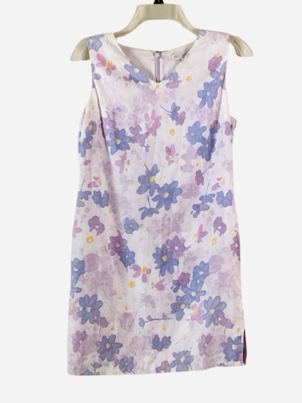 Petite Sophisticate Vintage Linen Sleeveless Lavender Floral Shift Dress 10